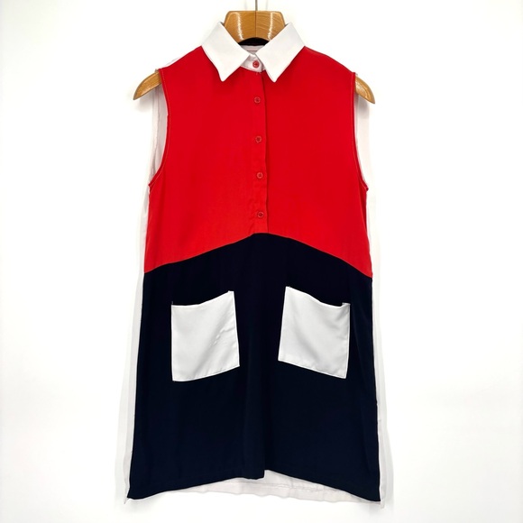 Superstition Red, Black, and White Colour Blocked Sleeveless Tunic Top, Large - Picture 11 of 16